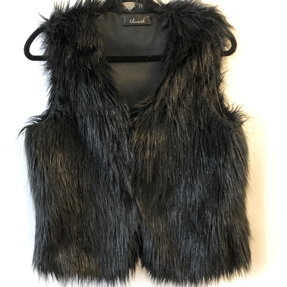 Chicwish Sweaters - ChicWish Faux Fur Black vest Sz S